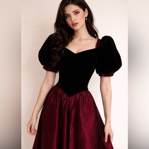 Vintage 80s Black Velvet Burgundy Prom Dress Goth 4